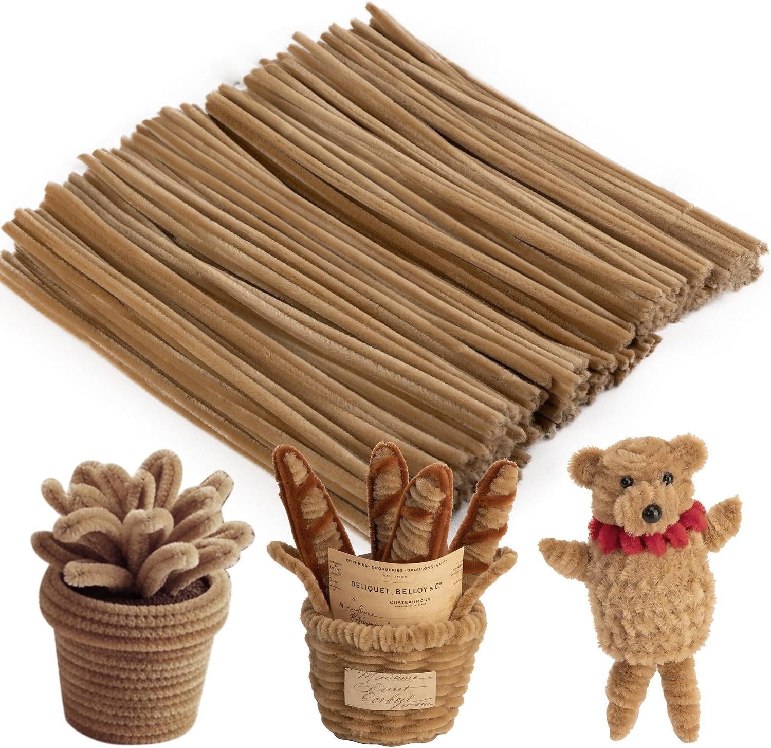 Caydo 200 Pieces Halloween Pipe Cleaners with 100PCS Wiggle Eyes, 8 Colors(Light Brown)