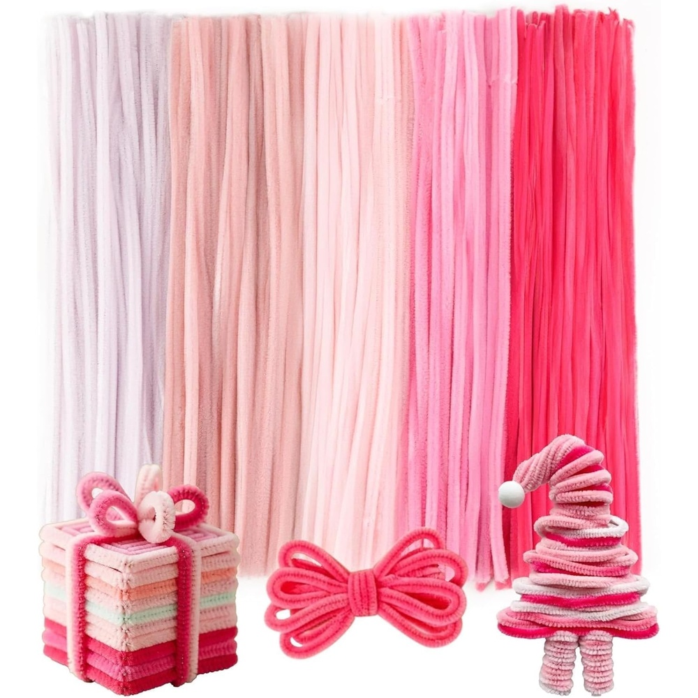 Caydo 200 Pieces Halloween Pipe Cleaners with 100PCS Wiggle Eyes, 8 Colors(5 Colors(Gradient Pink))