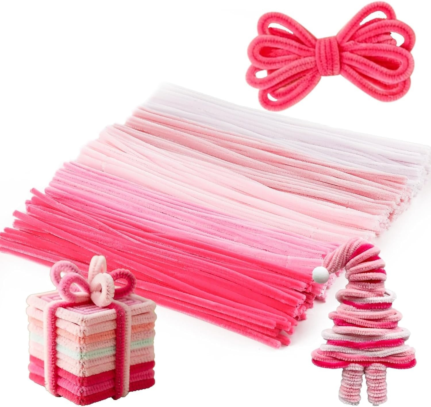 Caydo 200 Pieces Halloween Pipe Cleaners with 100PCS Wiggle Eyes, 8 Colors(5 Colors(Gradient Pink))