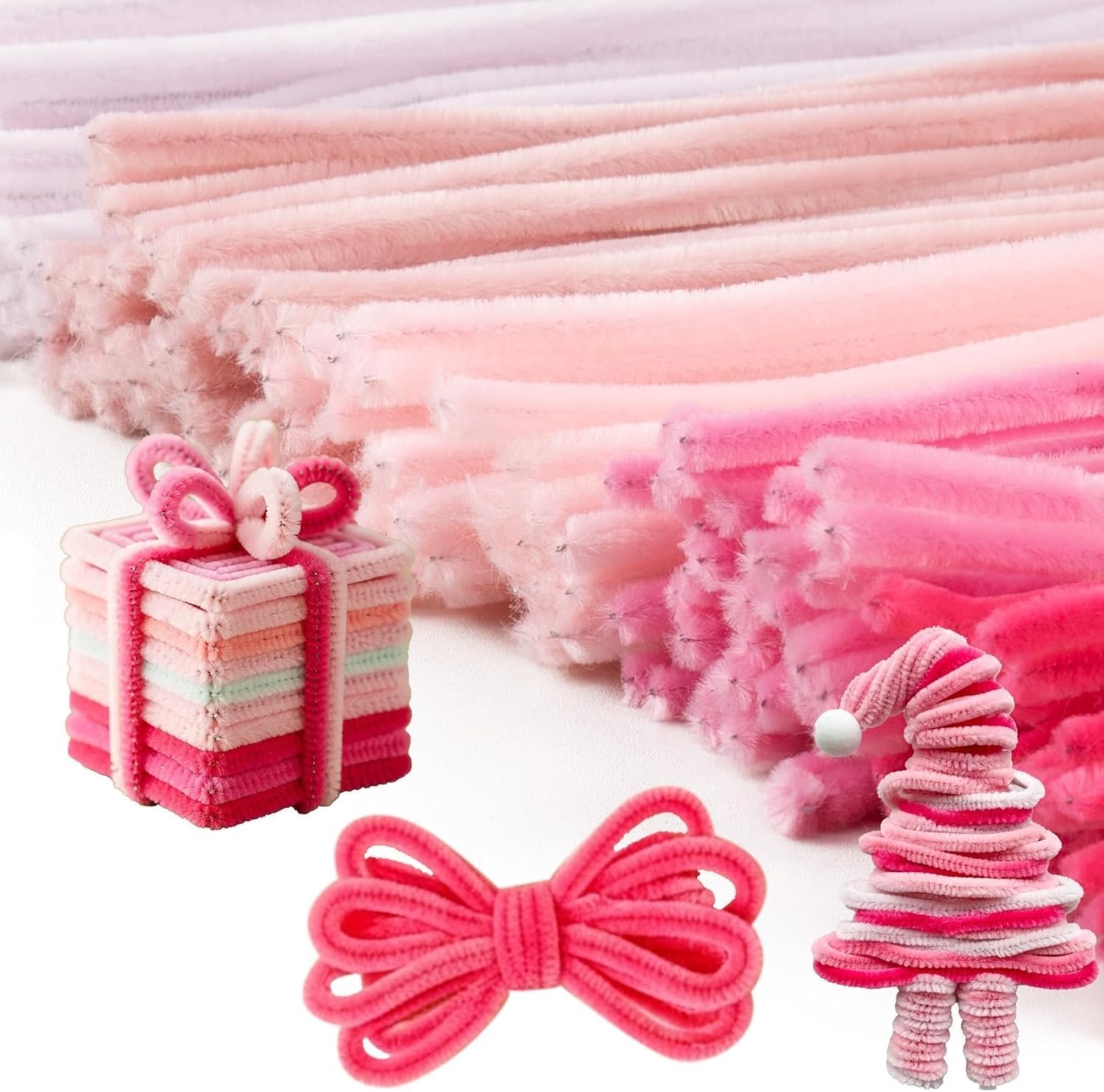 Caydo 200 Pieces Halloween Pipe Cleaners with 100PCS Wiggle Eyes, 8 Colors(5 Colors(Gradient Pink))
