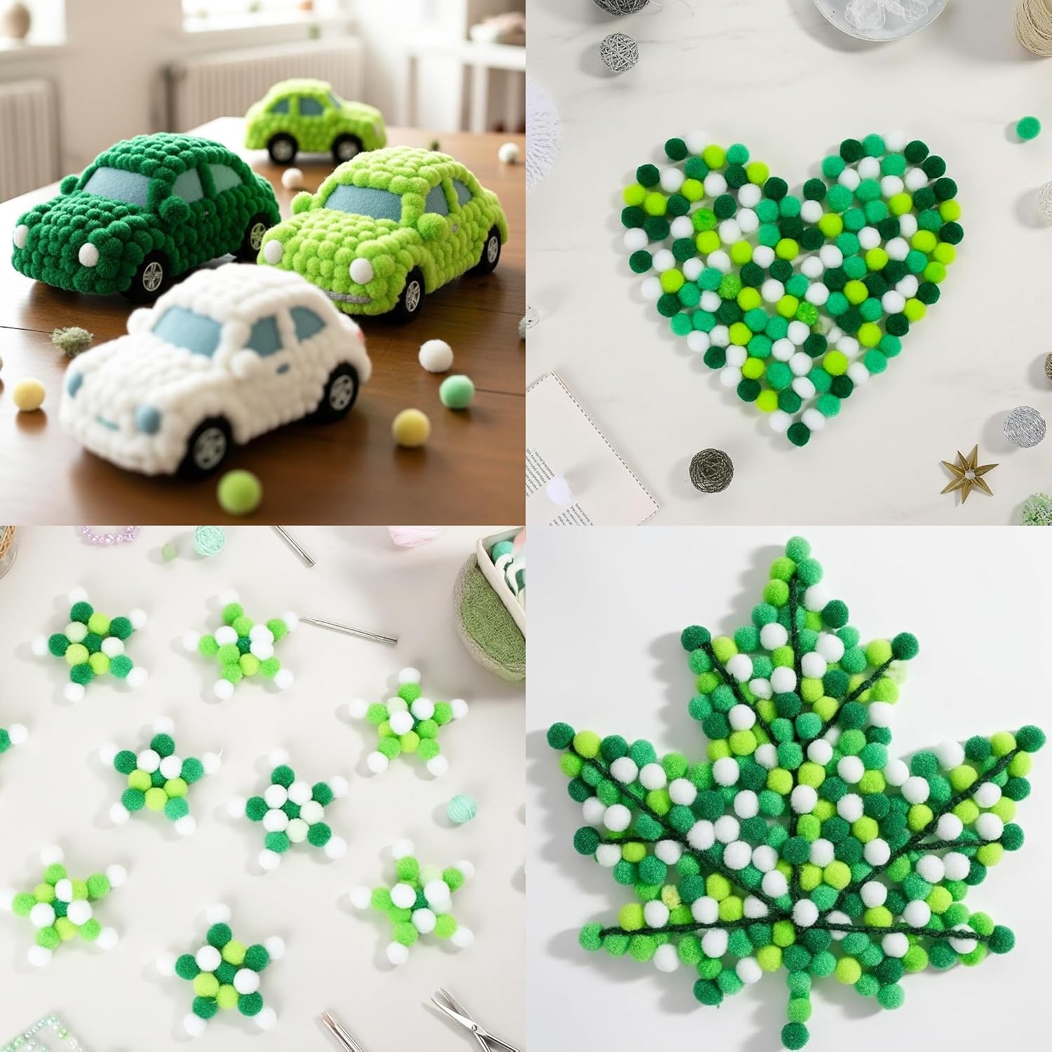 Caydo 1cm Green Pom Poms, 500 Pieces Craft Pom Poms Balls for Kids Creative Arts and Crafts Project and Home Decorations(Gradient Green)