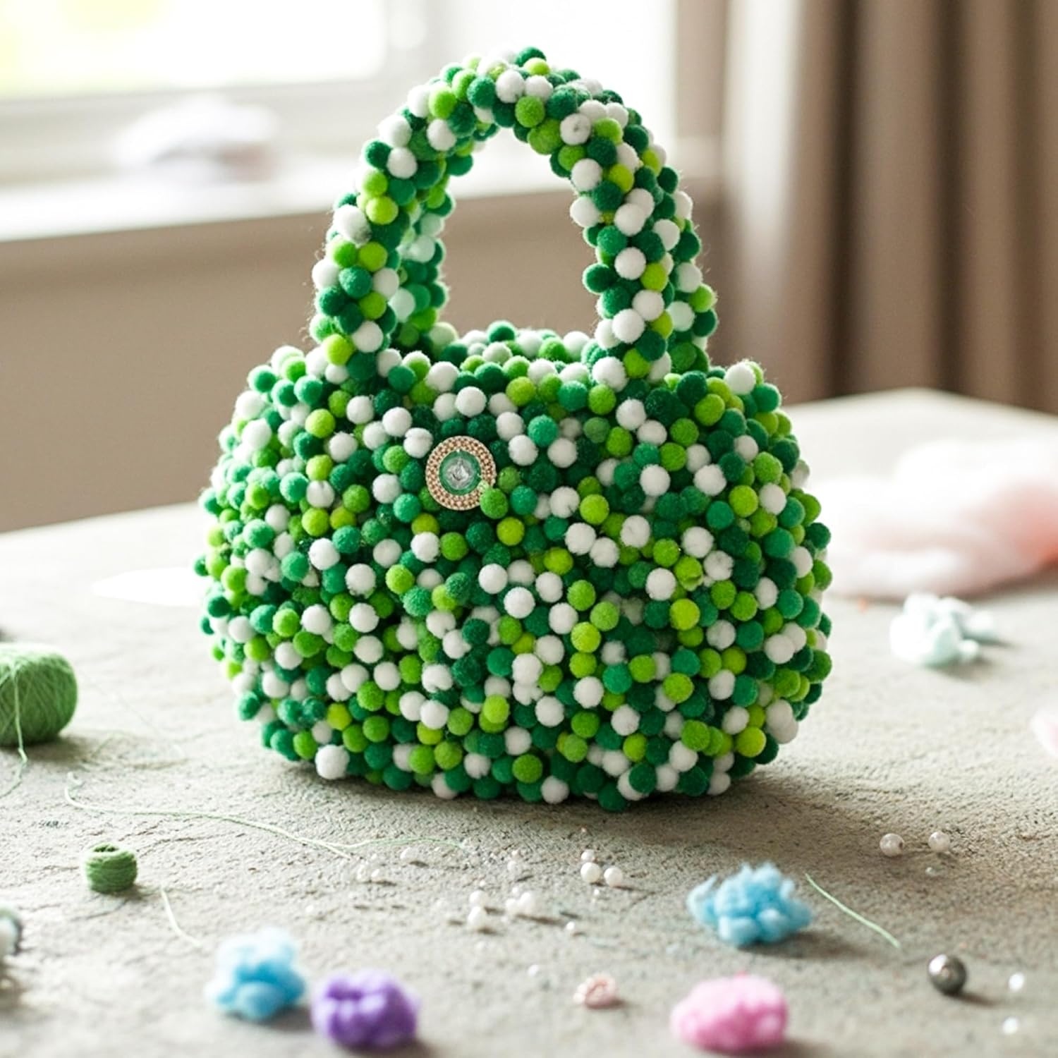 Caydo 1cm Green Pom Poms, 500 Pieces Craft Pom Poms Balls for Kids Creative Arts and Crafts Project and Home Decorations(Gradient Green)