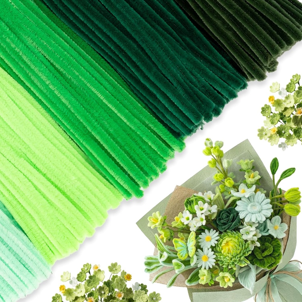 Caydo 500 Pieces Blue Flowers Pipe Cleaners, Craft Chenille Stems Bulk for DIY Art and Craft Projects Creative Gift and Home Decorations(Gradient Green)