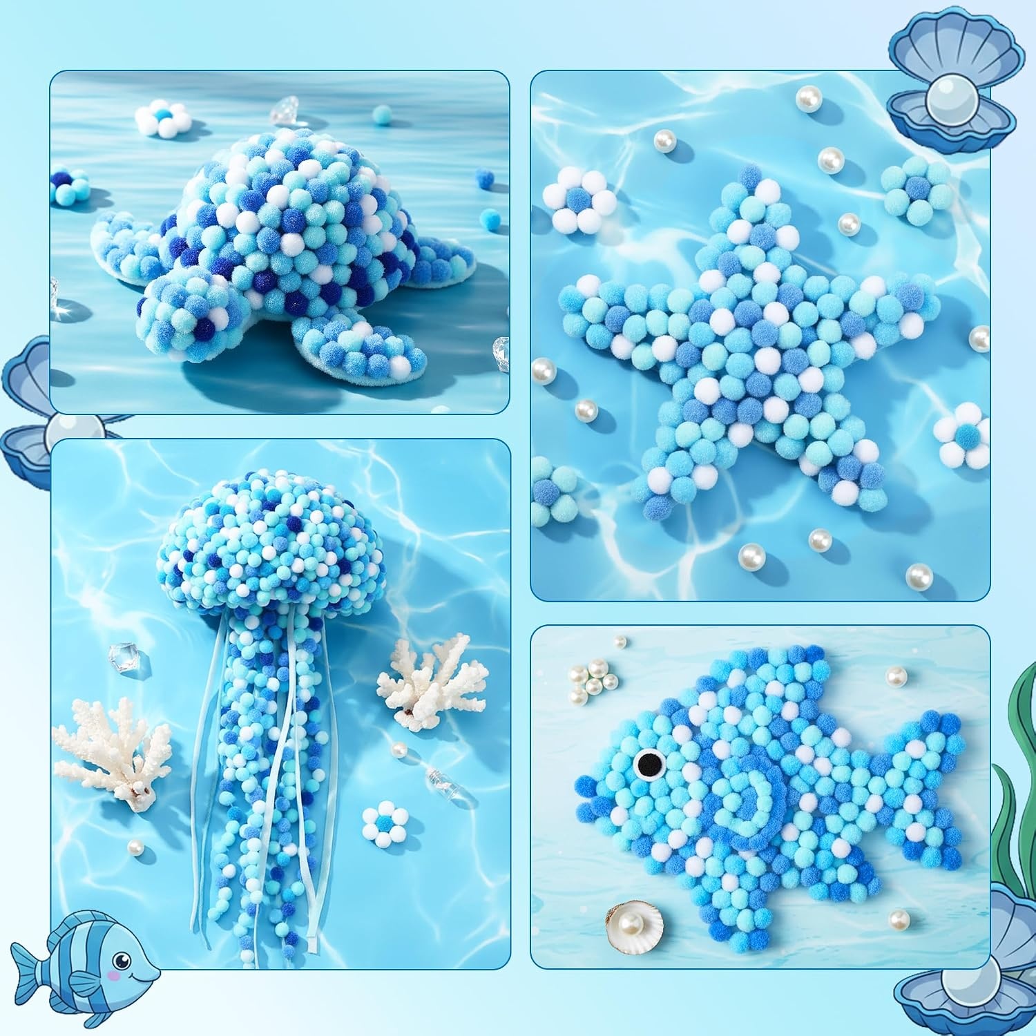 Caydo 1cm Green Pom Poms, 500 Pieces Craft Pom Poms Balls for Kids Creative Arts and Crafts Project and Home Decorations(Gradient Blue)