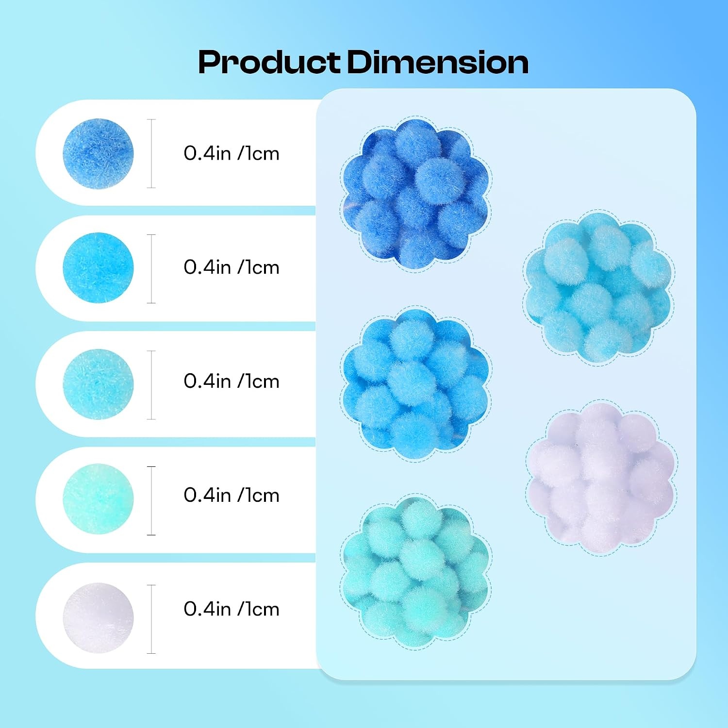 Caydo 1cm Green Pom Poms, 500 Pieces Craft Pom Poms Balls for Kids Creative Arts and Crafts Project and Home Decorations(Gradient Blue)