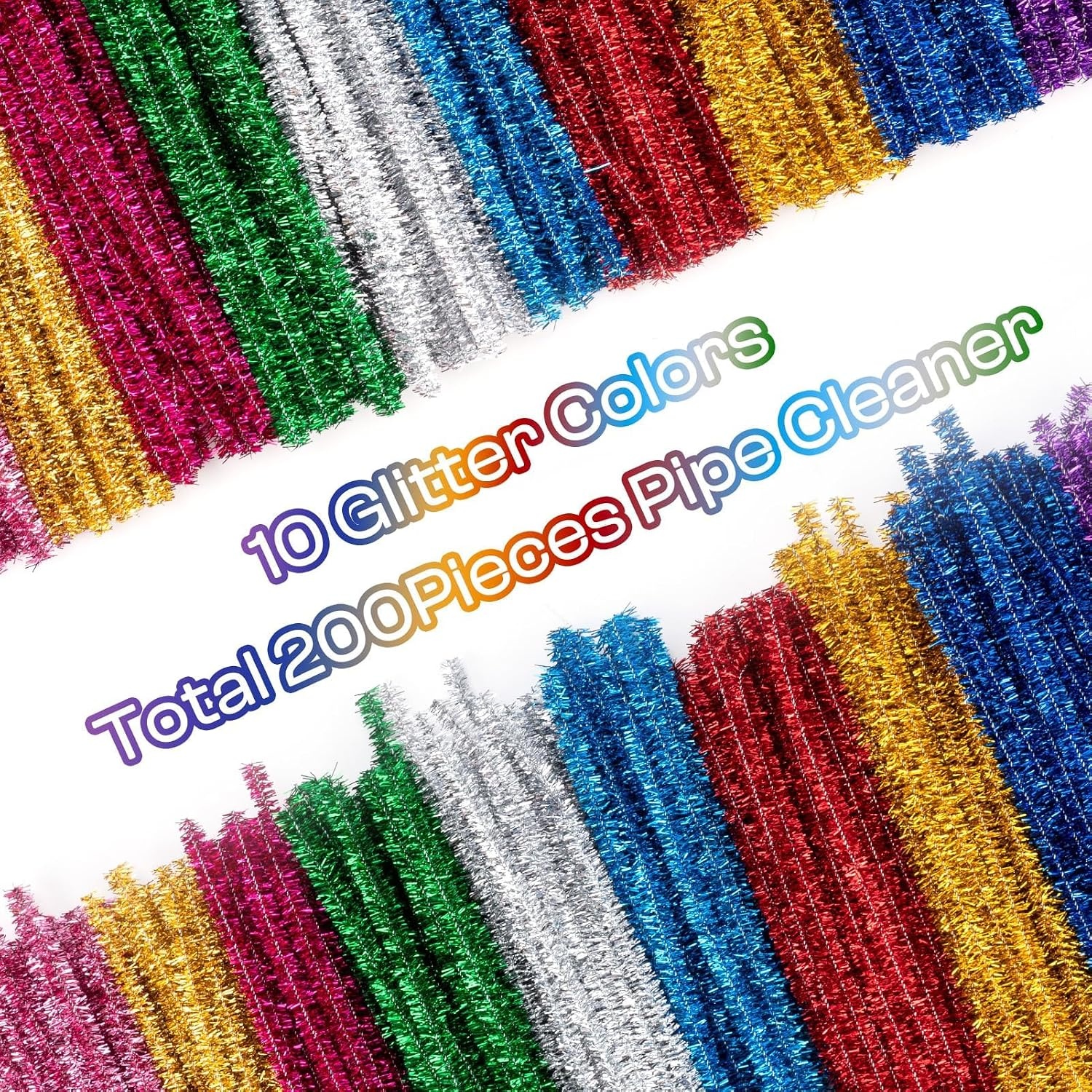 Caydo 200 Pieces Halloween Pipe Cleaners with 100PCS Wiggle Eyes, 8 Colors(Glitter 10 Colors)