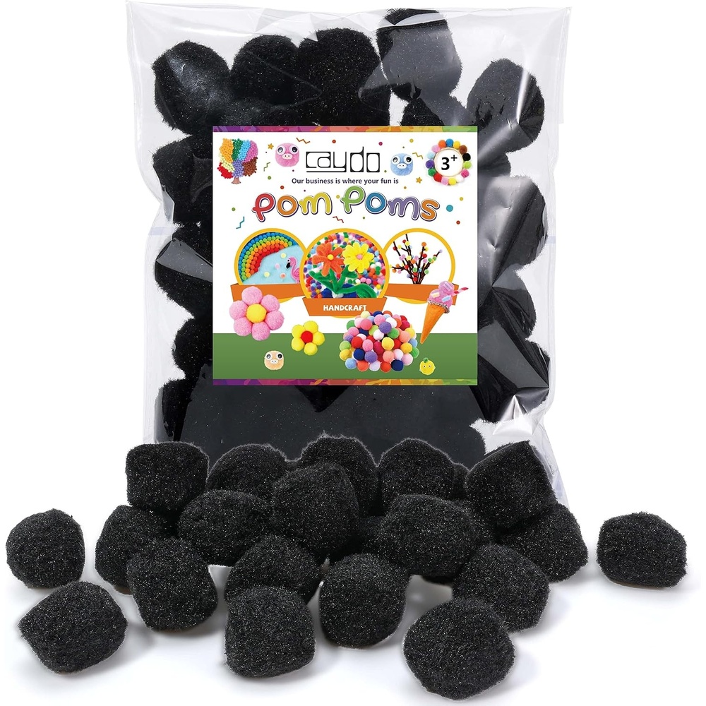 Caydo 1.5 inch Black Pom Poms, 50Pcs Large Craft Pompoms Fuzzy Balls for Creative DIY Arts and Crafts Projects and Decorations