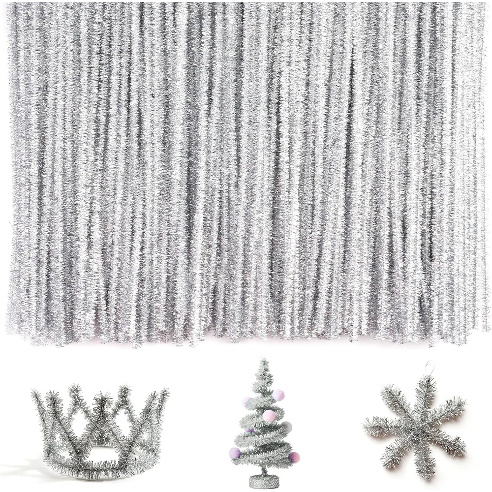 Caydo 200 Pieces Orange Pipe Cleaners for Flowers Making, Craft Chenille Stems for Kids Creative DIY Art Crafts and Home Decorations (12 Inch x 6 mm)(Silver)
