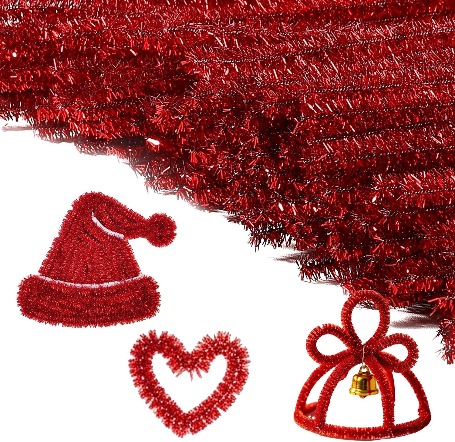 Caydo 200 Pieces Halloween Pipe Cleaners with 100PCS Wiggle Eyes, 8 Colors(Glitter Red and Green)