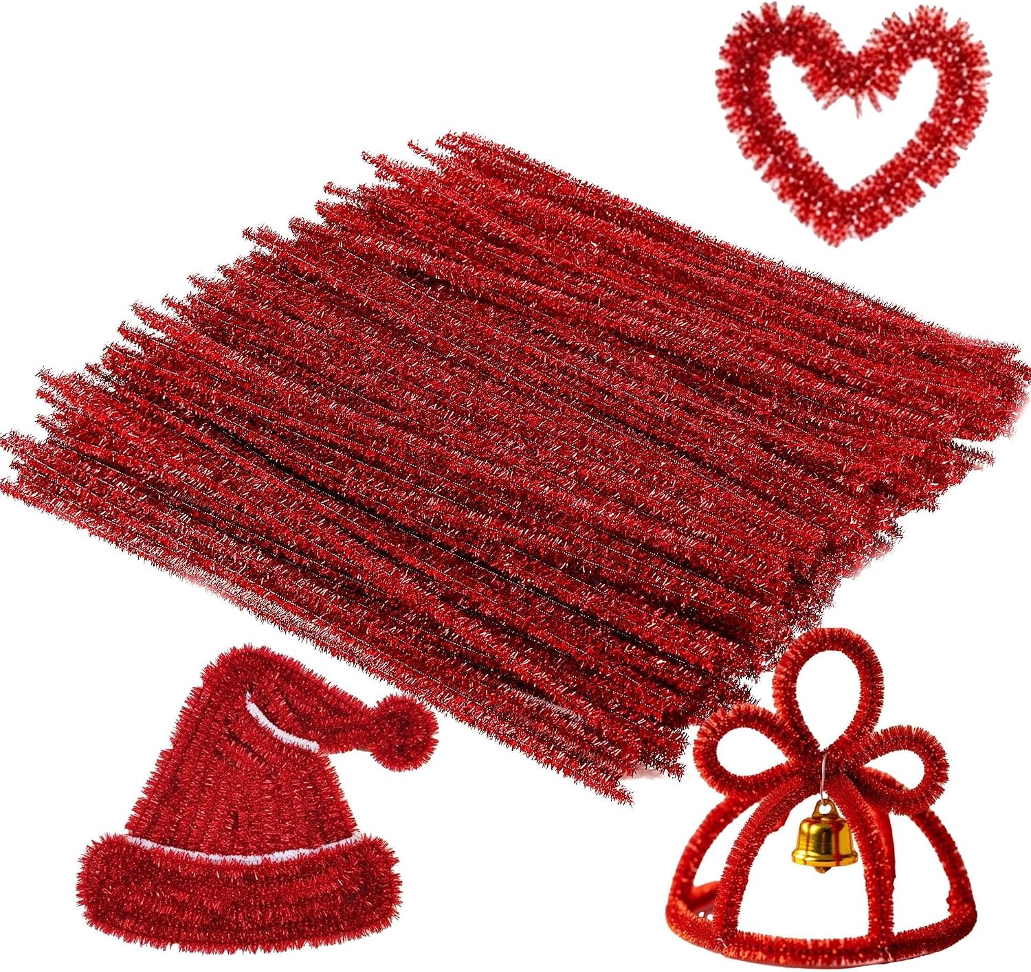Caydo 200 Pieces Halloween Pipe Cleaners with 100PCS Wiggle Eyes, 8 Colors(Glitter Red and Green)