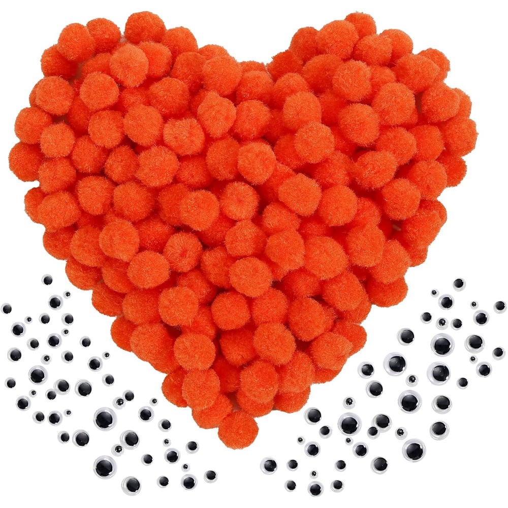 Caydo 300PCS Black Pom Poms with 100PCS Wiggle Eyes, 1 Inch Pom Pom Balls for Kids Art and Craft Projects Making and Classroom Craft Activities(Orange)