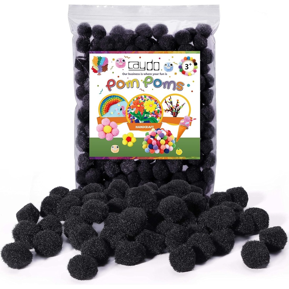 Caydo 150PCS 1 Inch Black Pom Poms Arts and Crafts Pom Poms Balls for DIY Art Creative Crafts Decorations