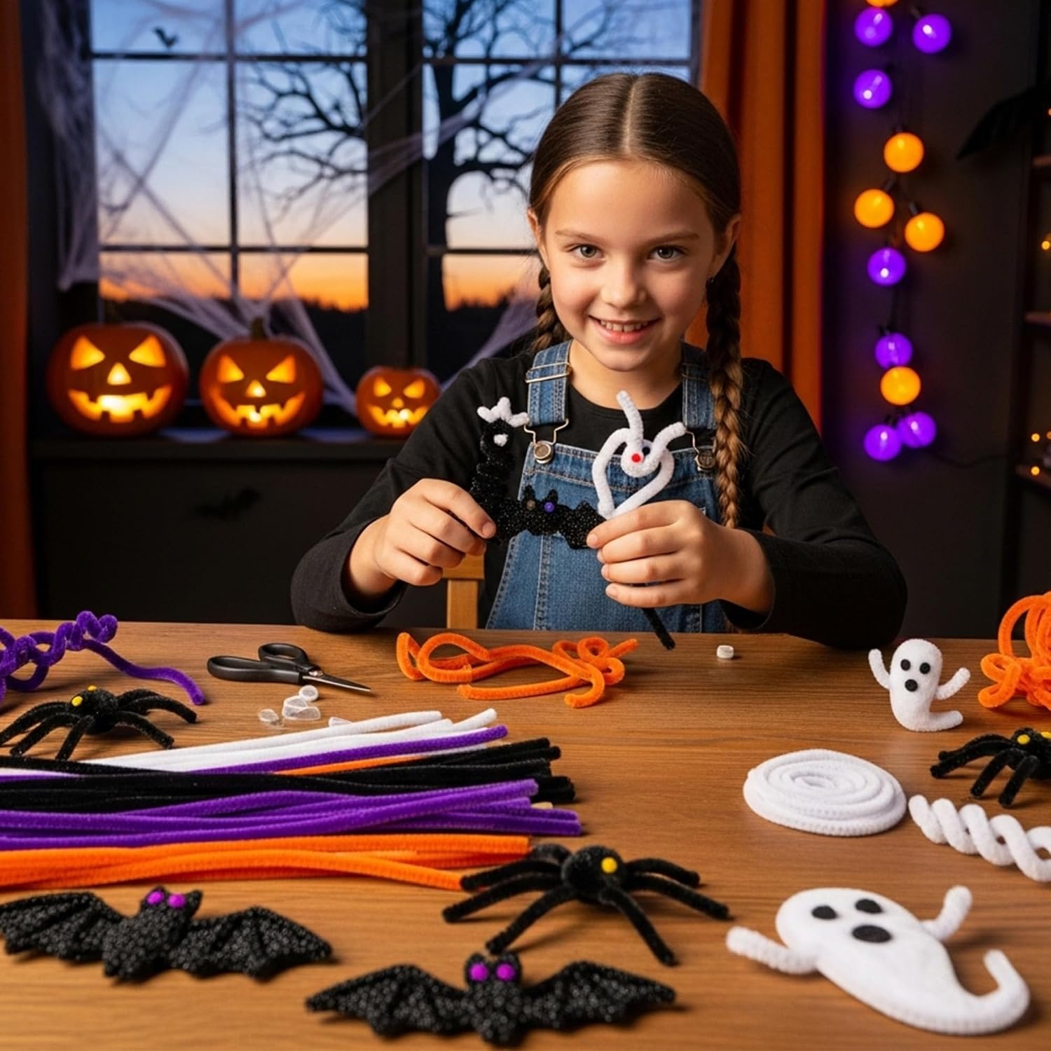 Caydo 200 Pieces Halloween Pipe Cleaners with 100PCS Wiggle Eyes, 8 Colors(8 Colors(Halloween))