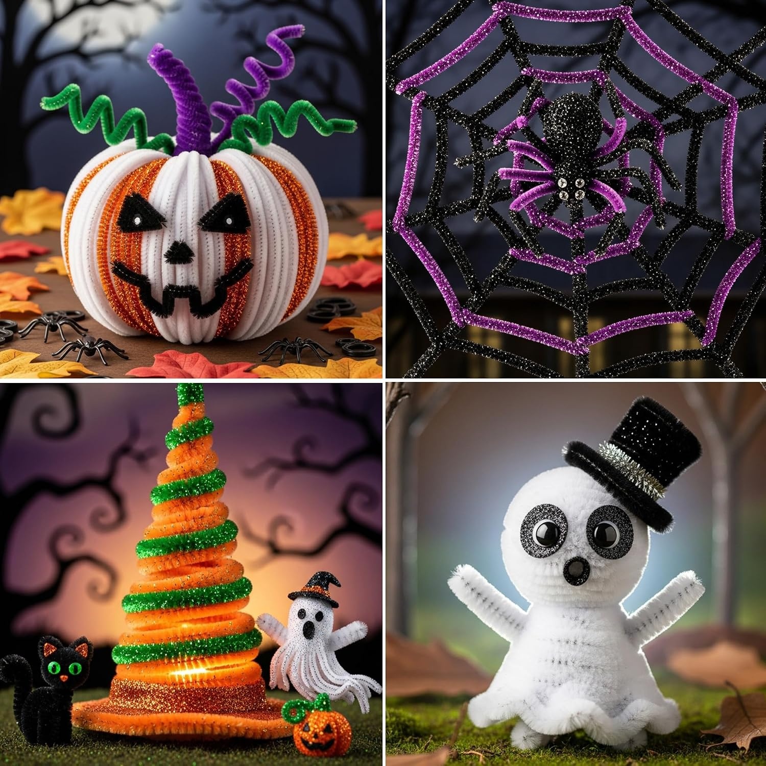 Caydo 200 Pieces Halloween Pipe Cleaners with 100PCS Wiggle Eyes, 8 Colors(8 Colors(Halloween))