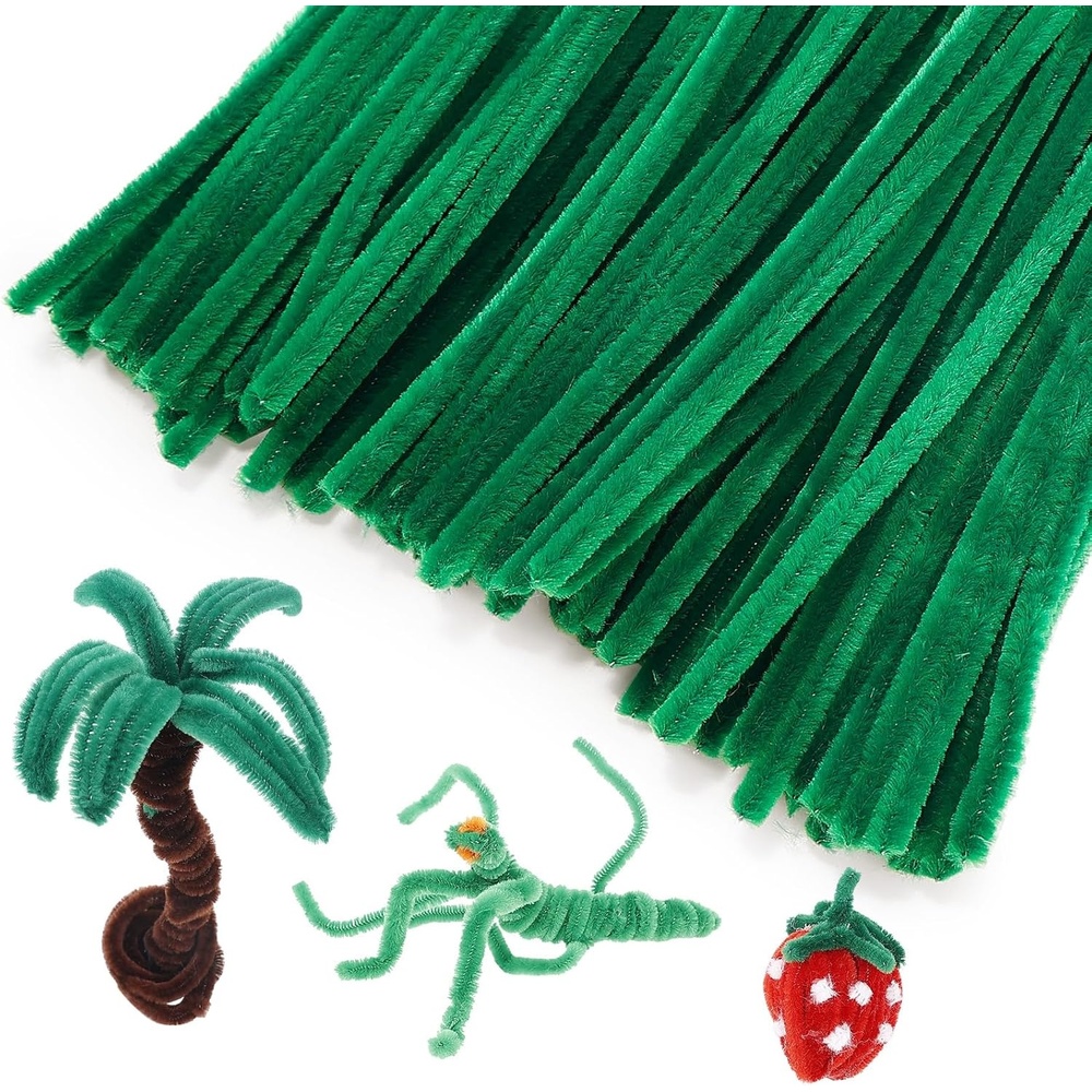 Caydo 200 Pieces Halloween Pipe Cleaners with 100PCS Wiggle Eyes, 8 Colors(Dark Green)