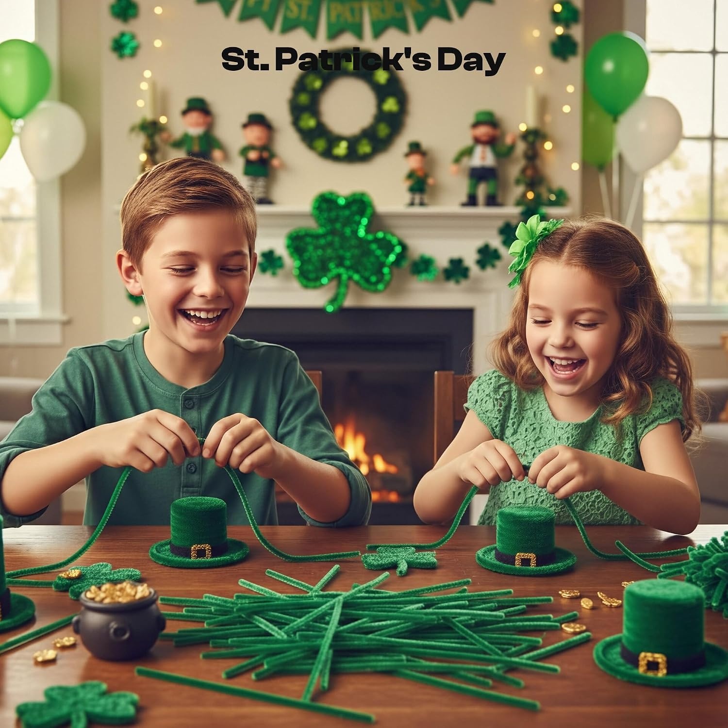 Caydo 200 Pieces Halloween Pipe Cleaners with 100PCS Wiggle Eyes, 8 Colors(Dark Green)