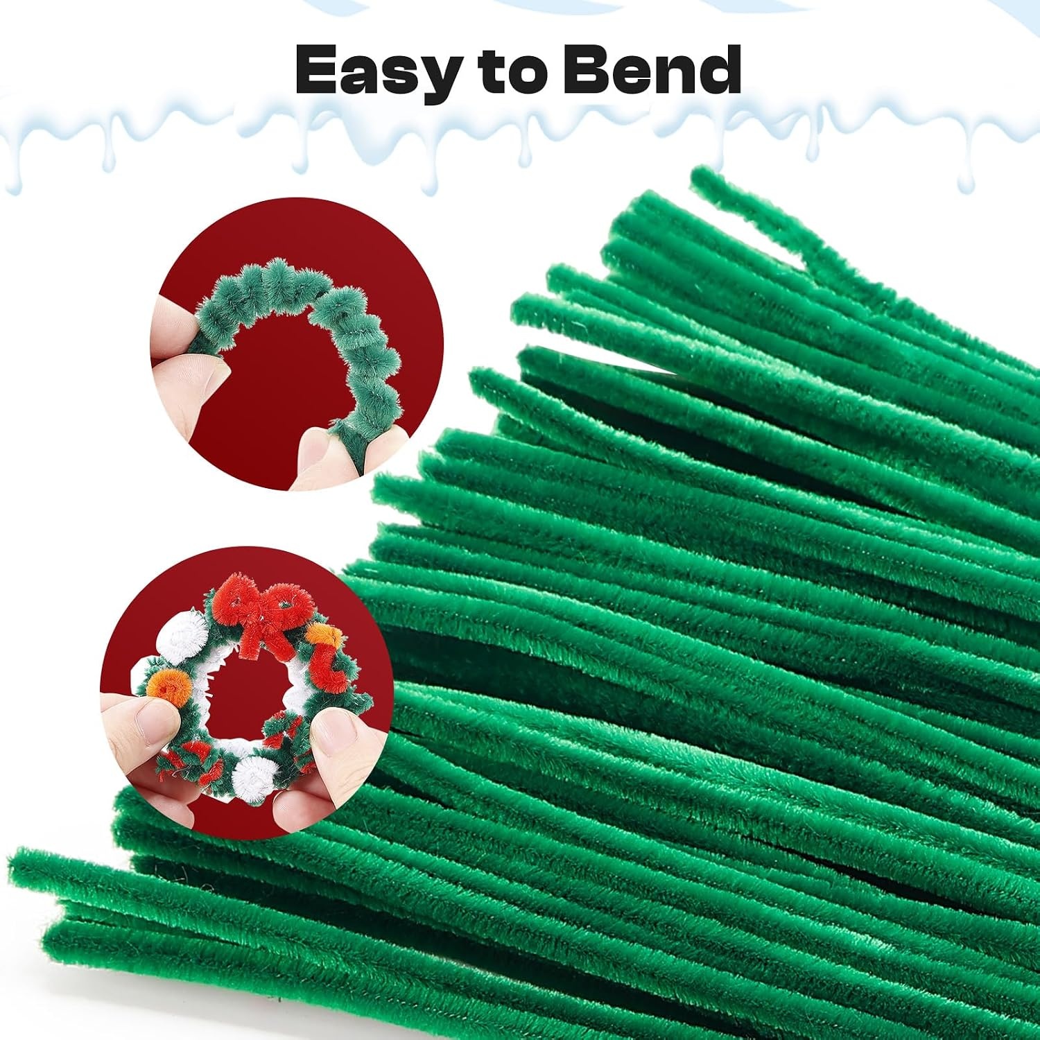 Caydo 200 Pieces Halloween Pipe Cleaners with 100PCS Wiggle Eyes, 8 Colors(Dark Green)