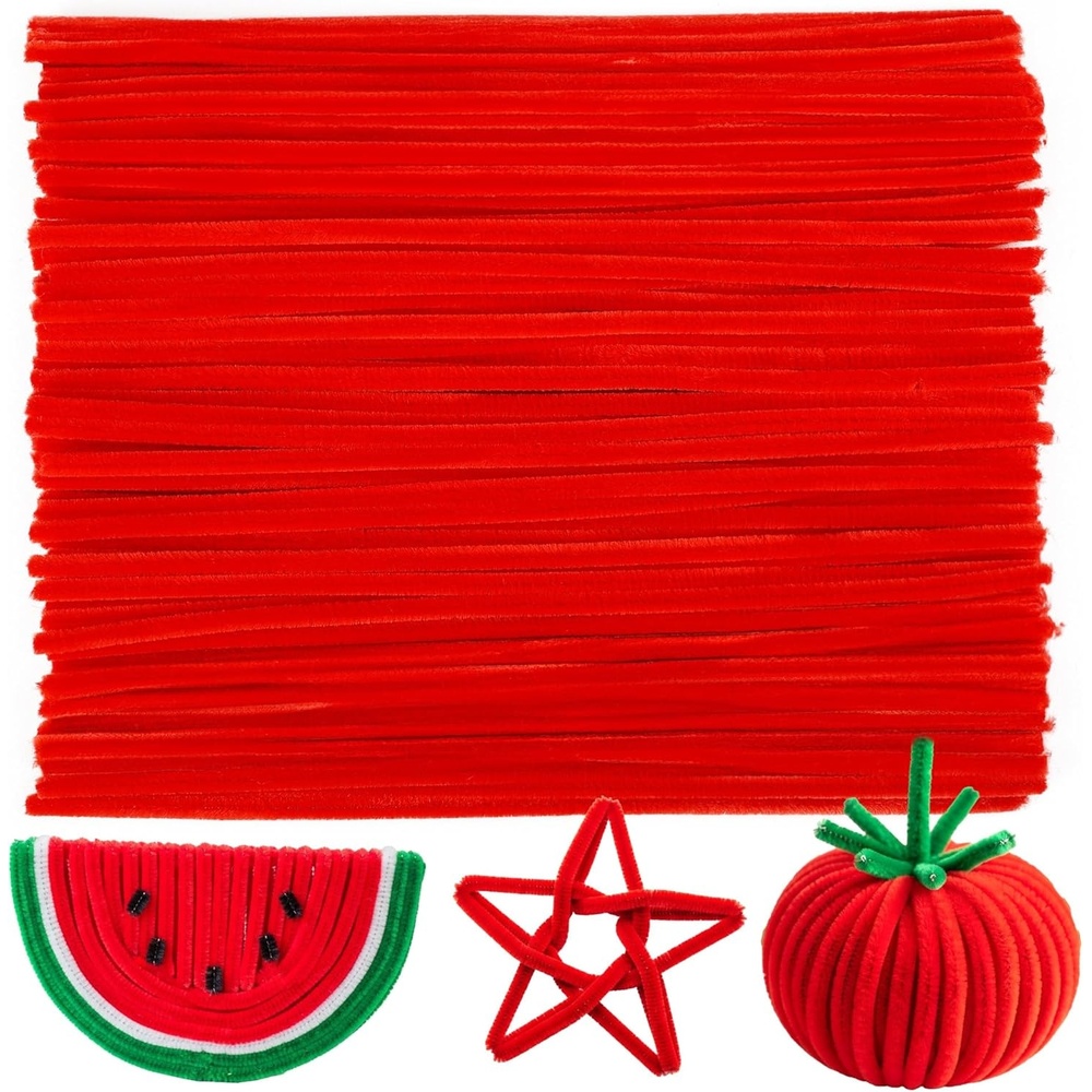 Caydo 100 Pieces Moss Green Pipe Cleaners Craft, Flexible Chenille Stems Bulk for Kids DIY Arts Crafts Project and Home Decoration, 6 mm x 12 Inch(Bright Red)
