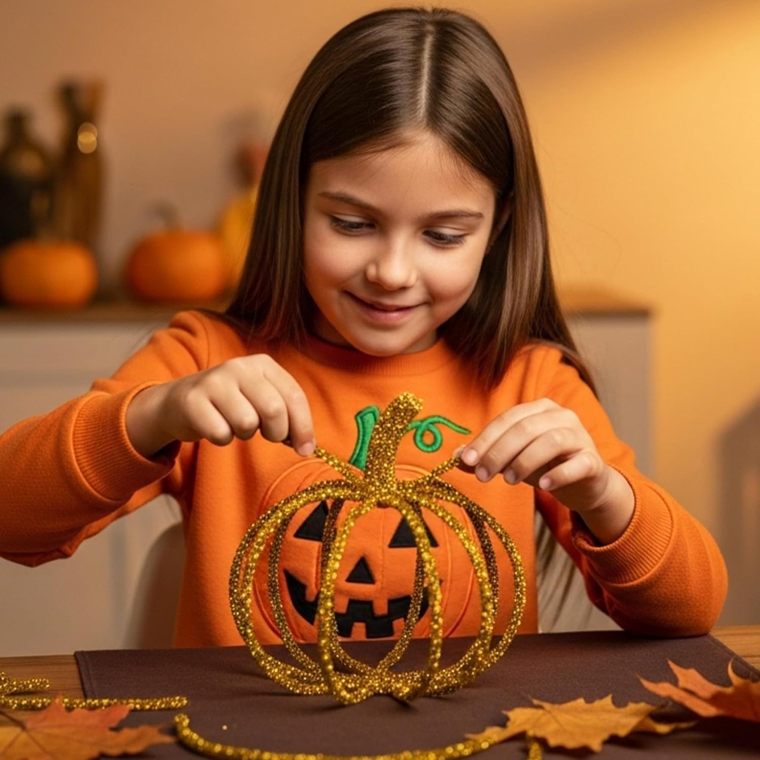 Caydo 200 Pieces Halloween Pipe Cleaners with 100PCS Wiggle Eyes, 8 Colors(Glitter Golden)