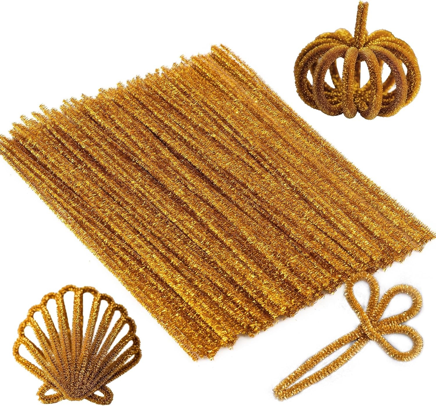 Caydo 200 Pieces Halloween Pipe Cleaners with 100PCS Wiggle Eyes, 8 Colors(Glitter Golden)
