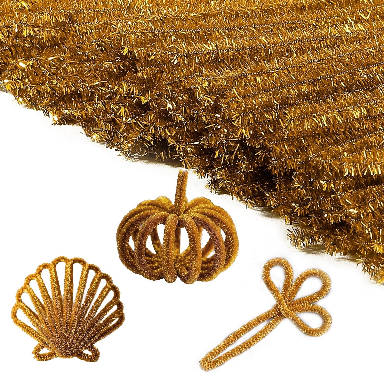 Caydo 200 Pieces Halloween Pipe Cleaners with 100PCS Wiggle Eyes, 8 Colors(Glitter Golden)