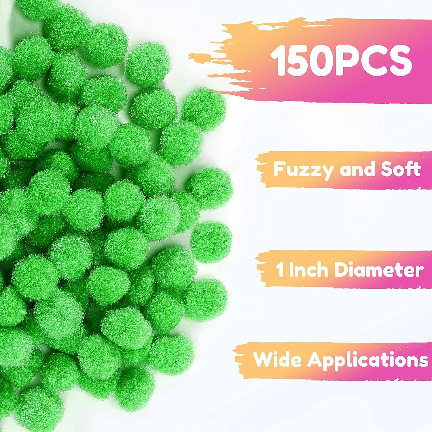 Caydo 150 Pieces Green Pom Poms, 1 inch Craft Pompom Balls for Kids Art and Craft Projects Creative Decorations