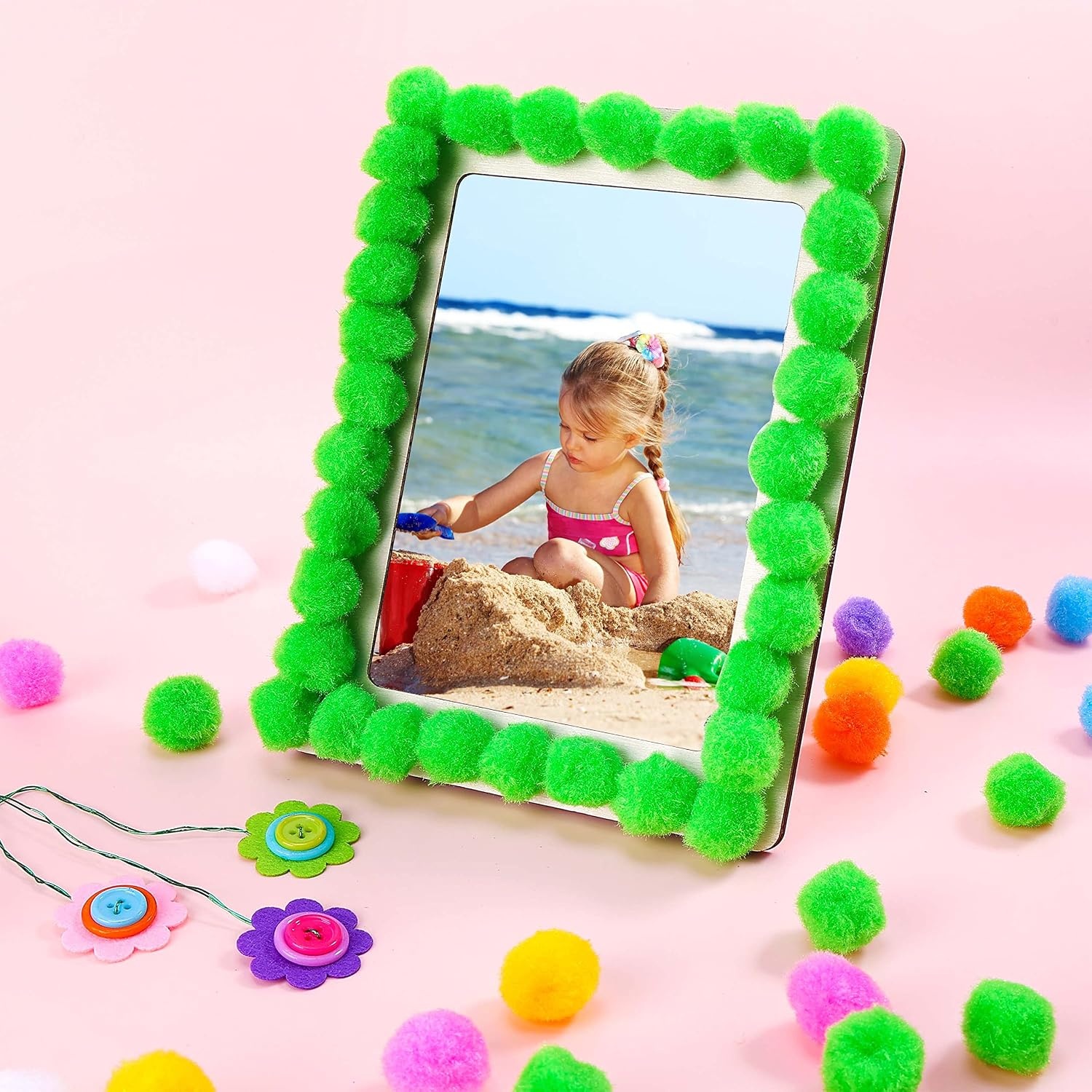 Caydo 150 Pieces Green Pom Poms, 1 inch Craft Pompom Balls for Kids Art and Craft Projects Creative Decorations