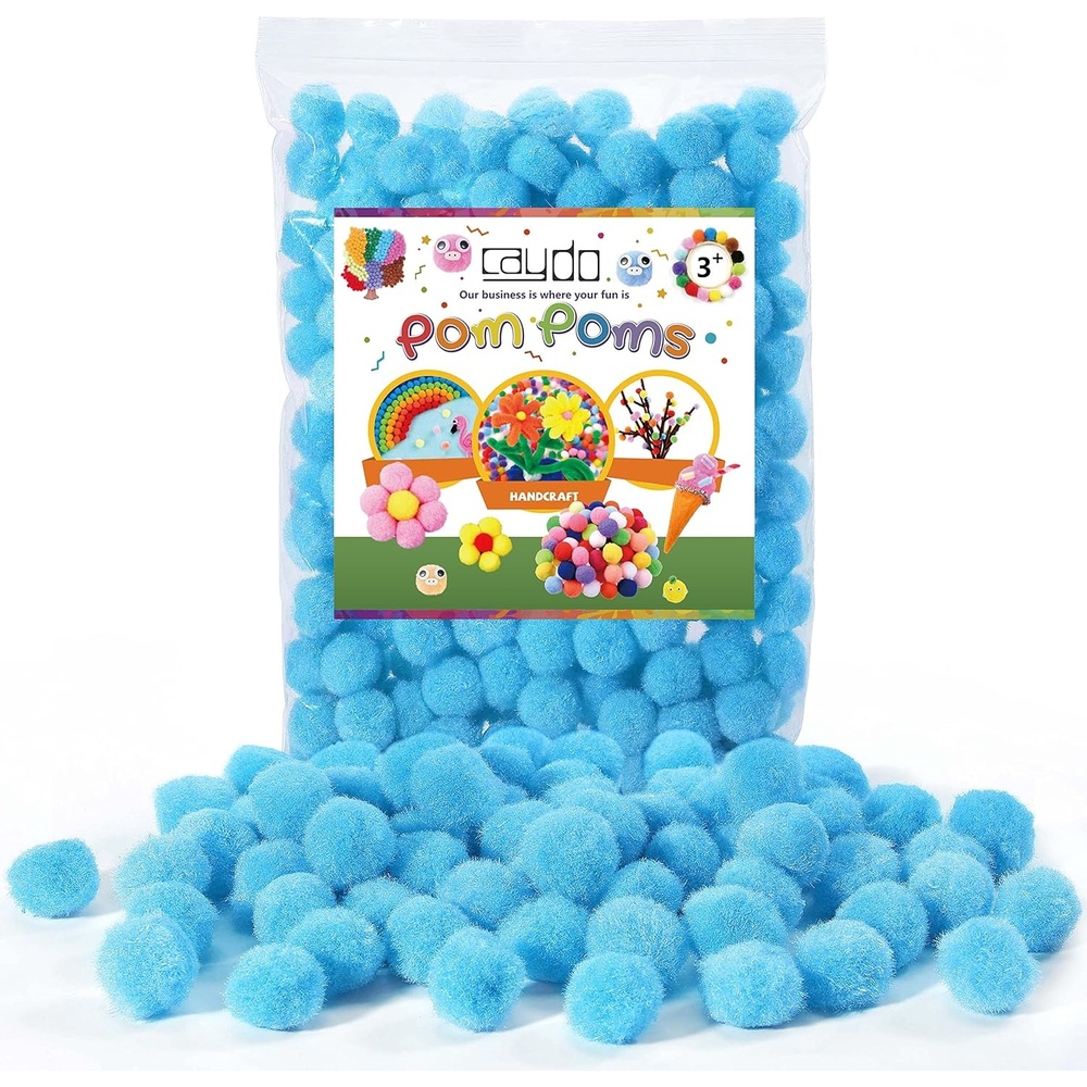 Caydo 150 Pieces Blue Craft Pom Poms, 1 Inch Fuzzy Pompom Puff Balls for Arts and Crafts Projects Making and Decorations