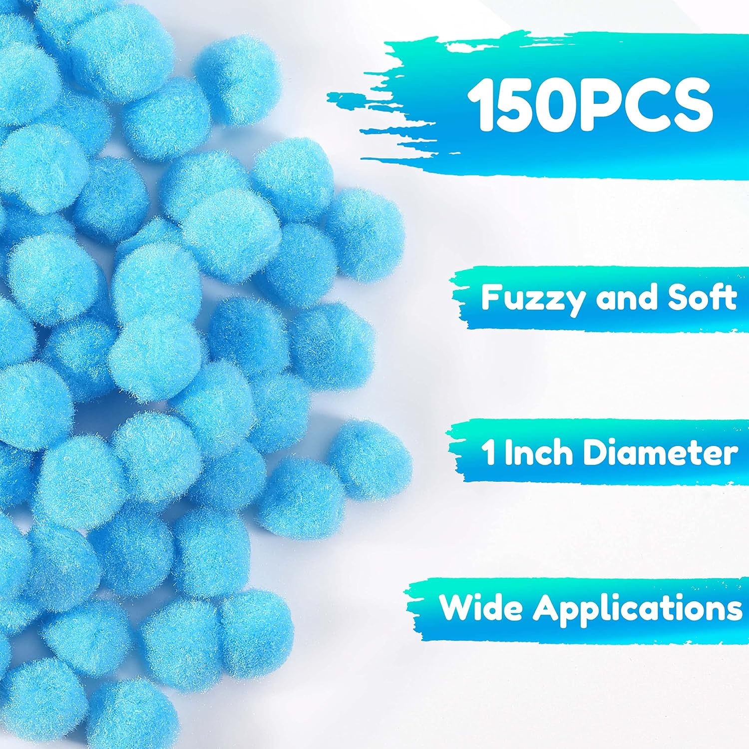 Caydo 150 Pieces Blue Craft Pom Poms, 1 Inch Fuzzy Pompom Puff Balls for Arts and Crafts Projects Making and Decorations