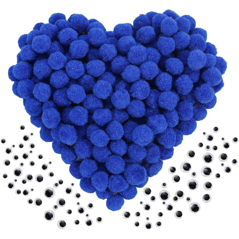 Caydo 300PCS Black Pom Poms with 100PCS Wiggle Eyes, 1 Inch Pom Pom Balls for Kids Art and Craft Projects Making and Classroom Craft Activities(Dark Blue)