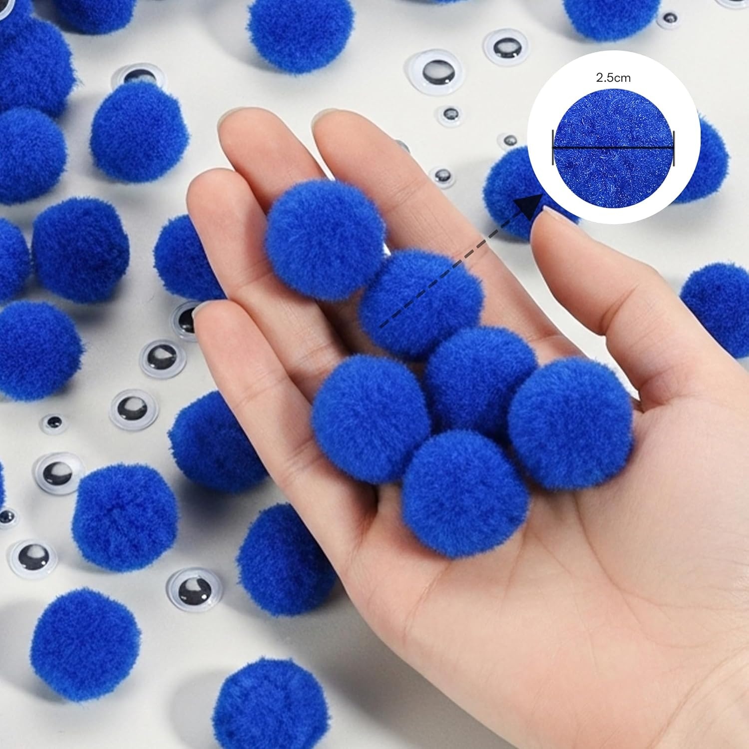 Caydo 300PCS Black Pom Poms with 100PCS Wiggle Eyes, 1 Inch Pom Pom Balls for Kids Art and Craft Projects Making and Classroom Craft Activities(Dark Blue)