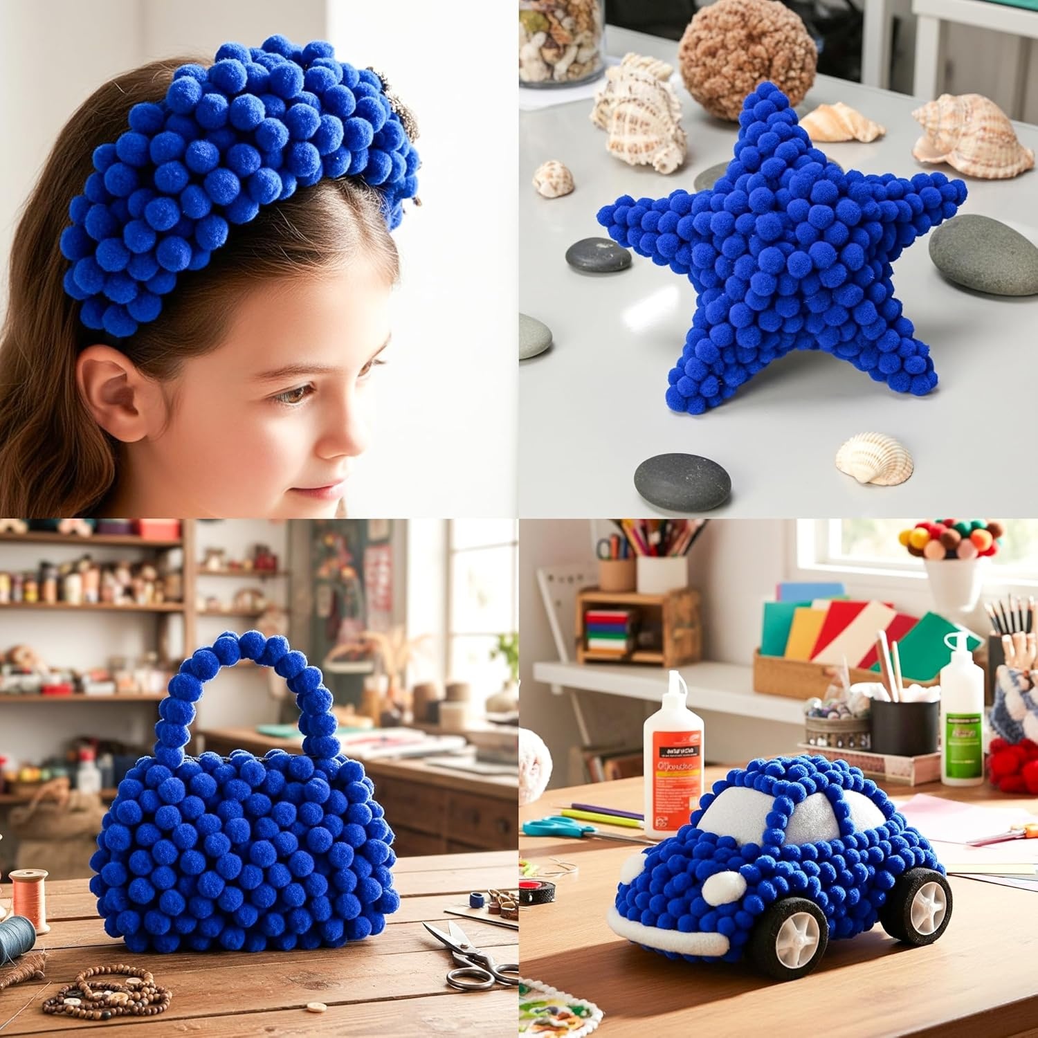Caydo 300PCS Black Pom Poms with 100PCS Wiggle Eyes, 1 Inch Pom Pom Balls for Kids Art and Craft Projects Making and Classroom Craft Activities(Dark Blue)