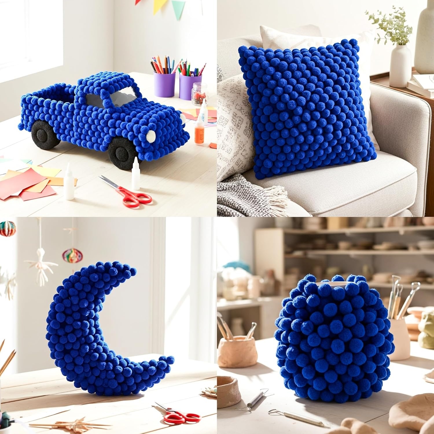 Caydo 300PCS Black Pom Poms with 100PCS Wiggle Eyes, 1 Inch Pom Pom Balls for Kids Art and Craft Projects Making and Classroom Craft Activities(Dark Blue)