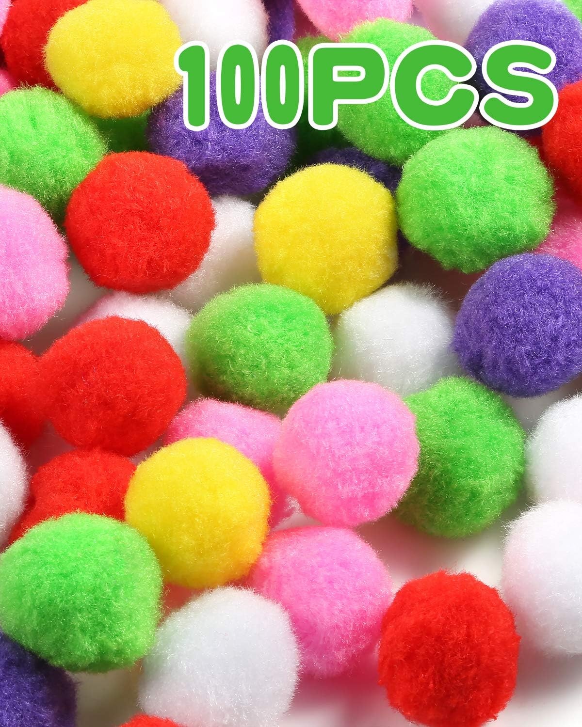 Caydo 100 Pieces 1.3 Inch Assorted Large Cat Toy Balls, Soft Kitten Pom poms Ball for Cats to Play