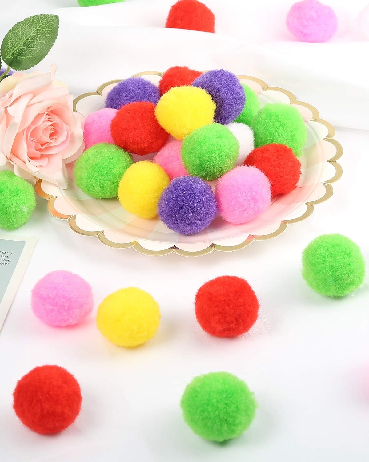 Caydo 100 Pieces 1.3 Inch Assorted Large Cat Toy Balls, Soft Kitten Pom poms Ball for Cats to Play