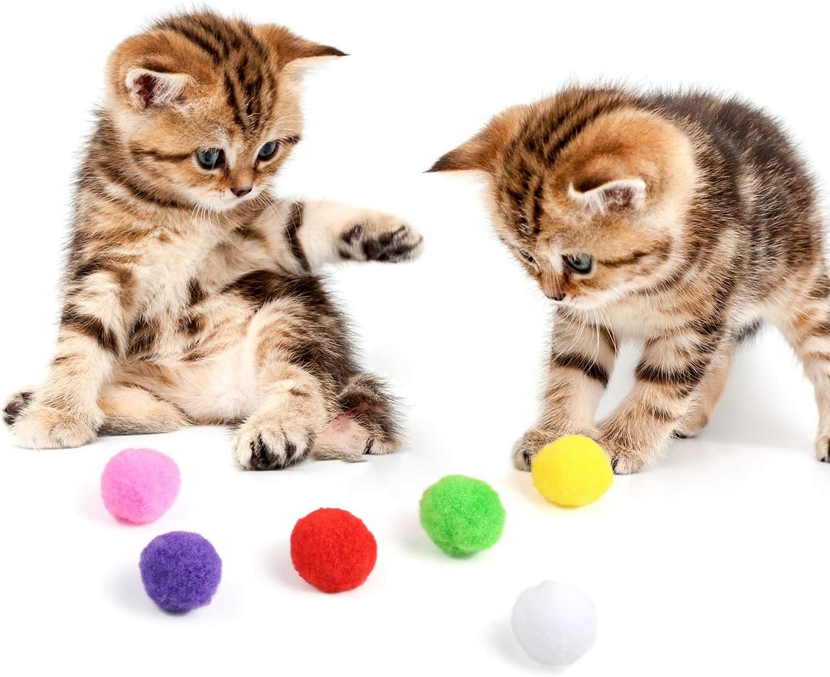 Caydo 100 Pieces 1.3 Inch Assorted Large Cat Toy Balls, Soft Kitten Pom poms Ball for Cats to Play