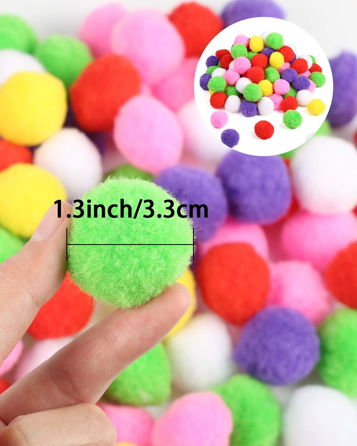 Caydo 100 Pieces 1.3 Inch Assorted Large Cat Toy Balls, Soft Kitten Pom poms Ball for Cats to Play