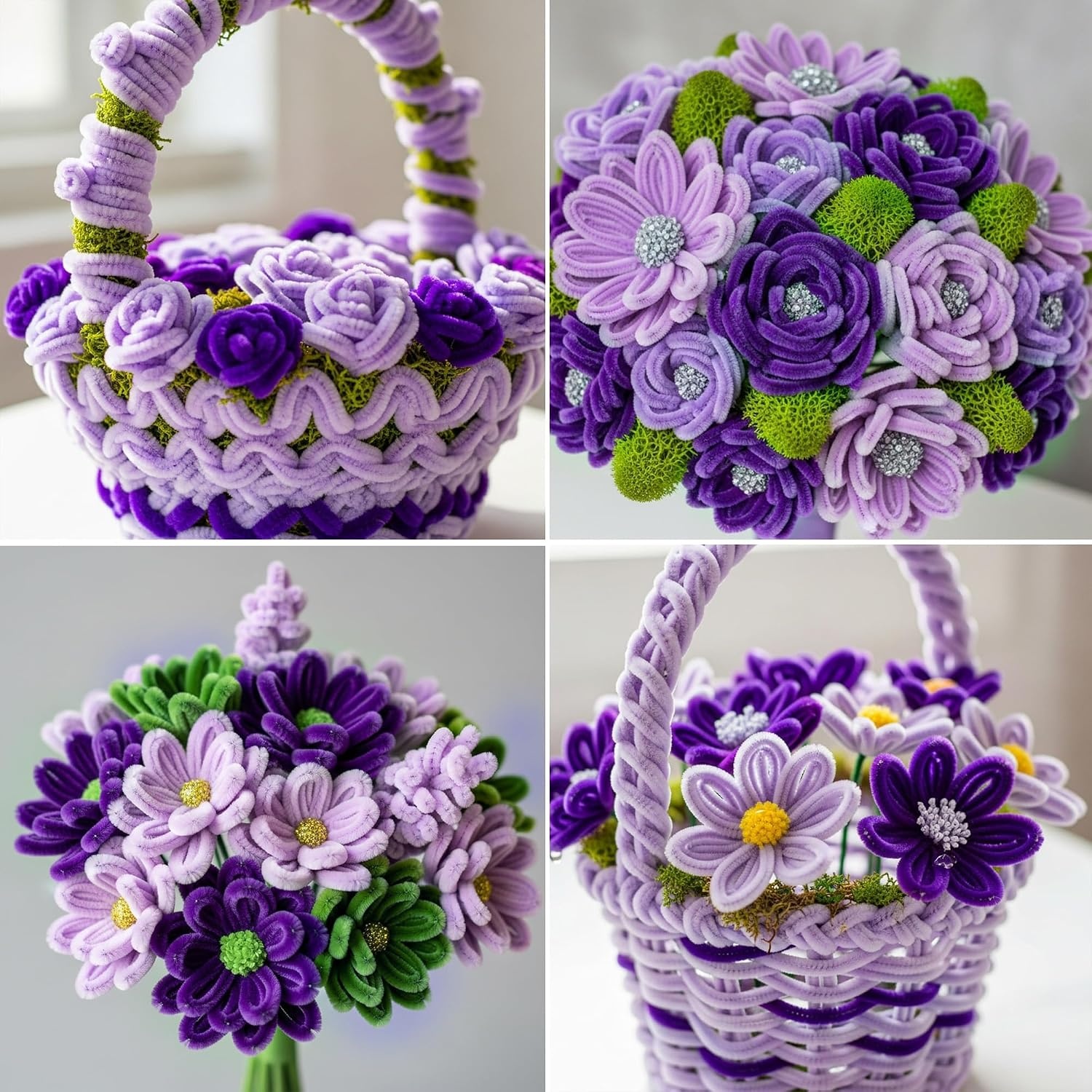 Caydo 200 Pieces Halloween Pipe Cleaners with 100PCS Wiggle Eyes, 8 Colors(Purple Flowers)