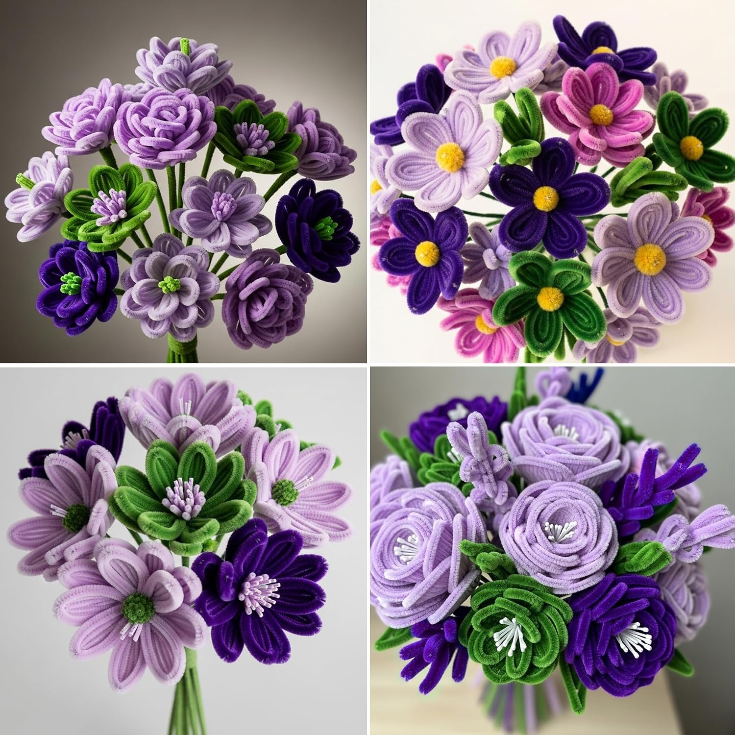 Caydo 200 Pieces Halloween Pipe Cleaners with 100PCS Wiggle Eyes, 8 Colors(Purple Flowers)