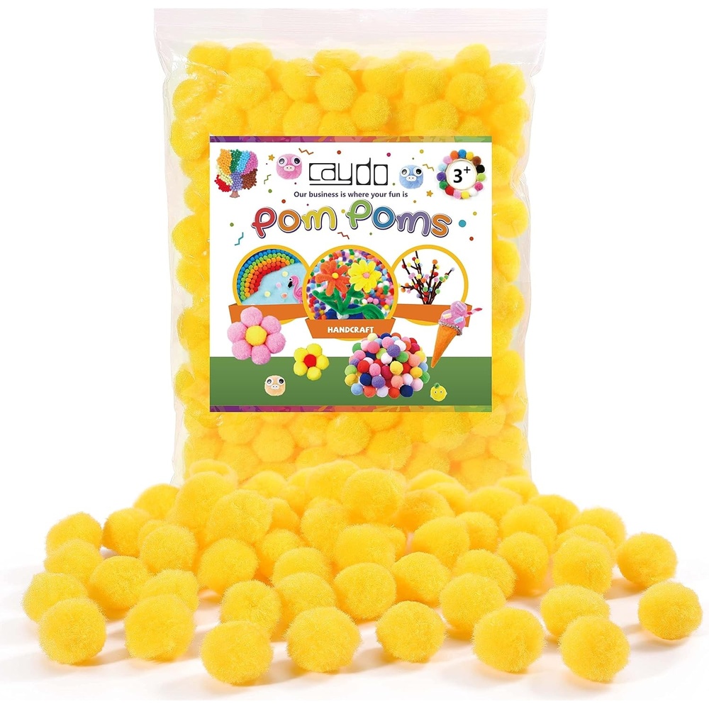 Caydo 150 Pack 1 Inch Pom Poms, Yellow Craft Pompoms Balls for Kids DIY Art Creative Crafts Projects and Decoration