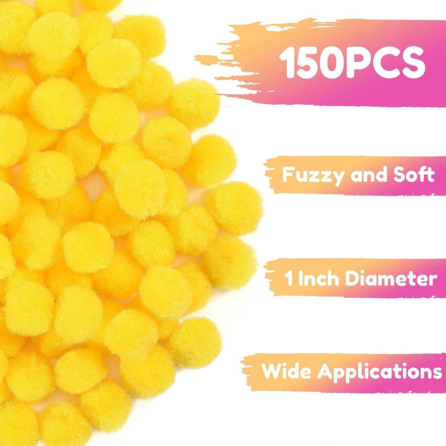 Caydo 150 Pack 1 Inch Pom Poms, Yellow Craft Pompoms Balls for Kids DIY Art Creative Crafts Projects and Decoration