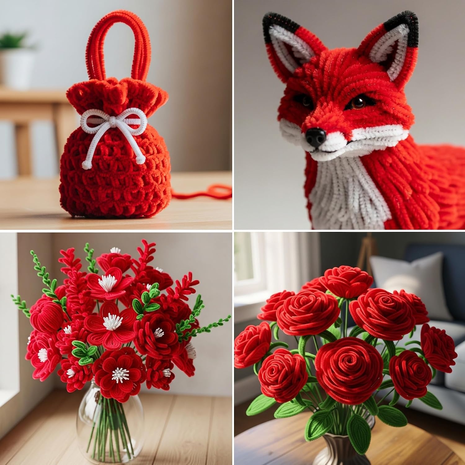 Caydo 100 Pieces Moss Green Pipe Cleaners Craft, Flexible Chenille Stems Bulk for Kids DIY Arts Crafts Project and Home Decoration, 6 mm x 12 Inch(Red)
