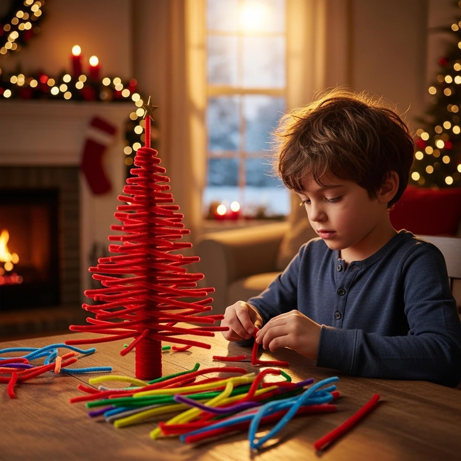 Caydo 100 Pieces Moss Green Pipe Cleaners Craft, Flexible Chenille Stems Bulk for Kids DIY Arts Crafts Project and Home Decoration, 6 mm x 12 Inch(Red)