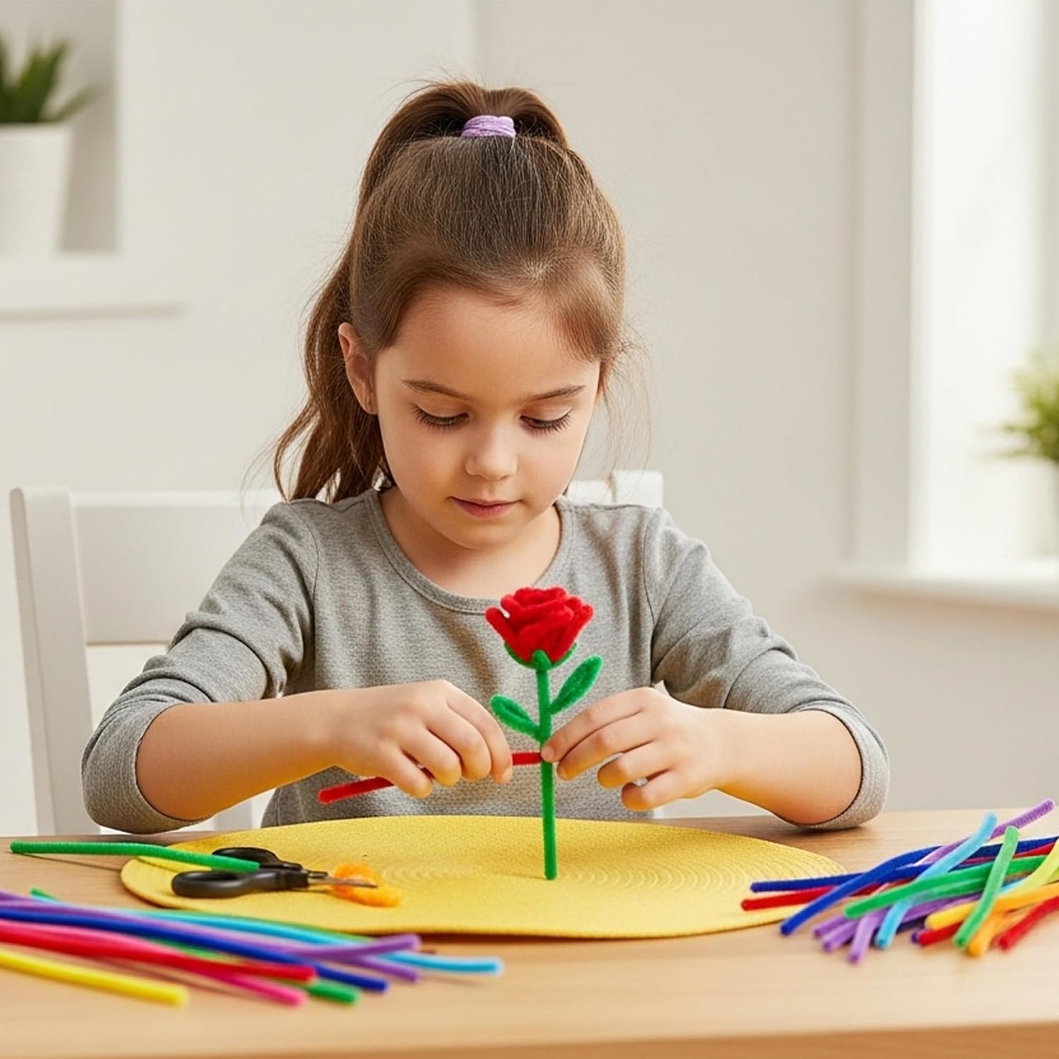 Caydo 100 Pieces Moss Green Pipe Cleaners Craft, Flexible Chenille Stems Bulk for Kids DIY Arts Crafts Project and Home Decoration, 6 mm x 12 Inch(Red)
