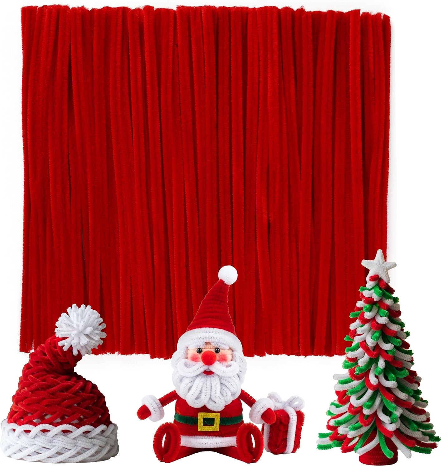 Caydo 100 Pieces Moss Green Pipe Cleaners Craft, Flexible Chenille Stems Bulk for Kids DIY Arts Crafts Project and Home Decoration, 6 mm x 12 Inch(Red)