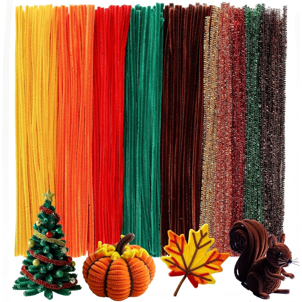 Caydo 200 Pieces Halloween Pipe Cleaners with 100PCS Wiggle Eyes, 8 Colors(10 Colors(Autumn))