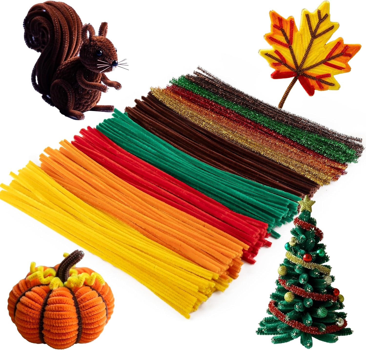 Caydo 200 Pieces Halloween Pipe Cleaners with 100PCS Wiggle Eyes, 8 Colors(10 Colors(Autumn))