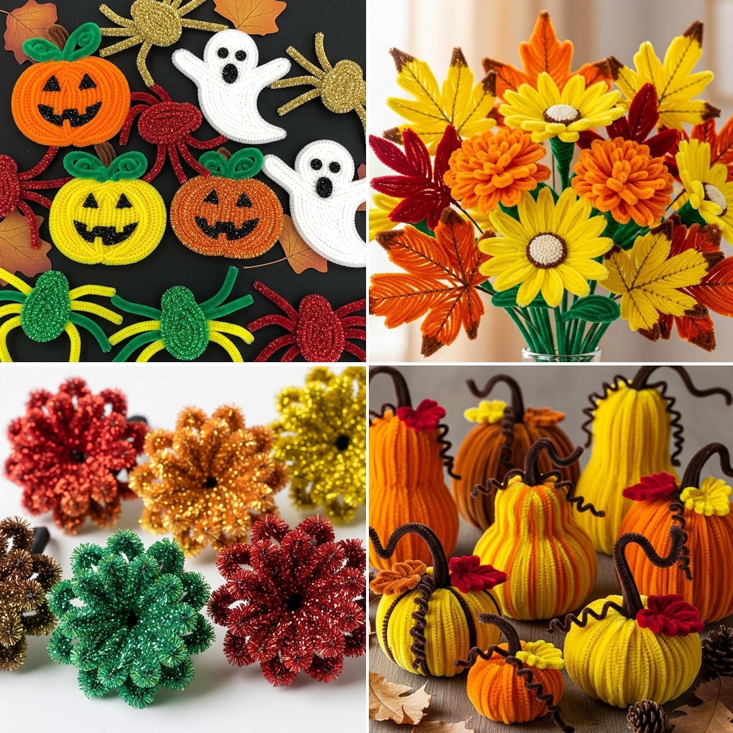 Caydo 200 Pieces Halloween Pipe Cleaners with 100PCS Wiggle Eyes, 8 Colors(10 Colors(Autumn))