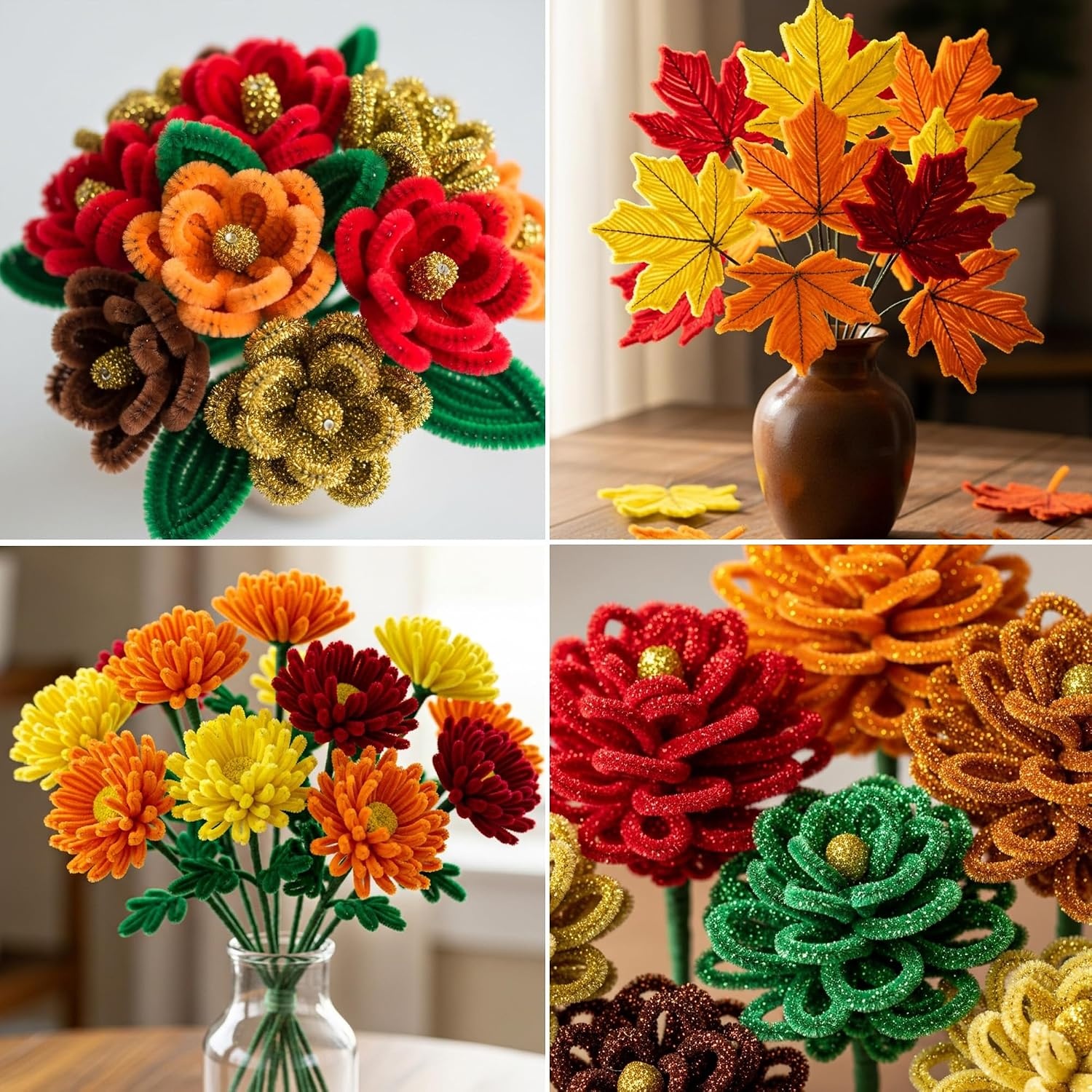 Caydo 200 Pieces Halloween Pipe Cleaners with 100PCS Wiggle Eyes, 8 Colors(10 Colors(Autumn))