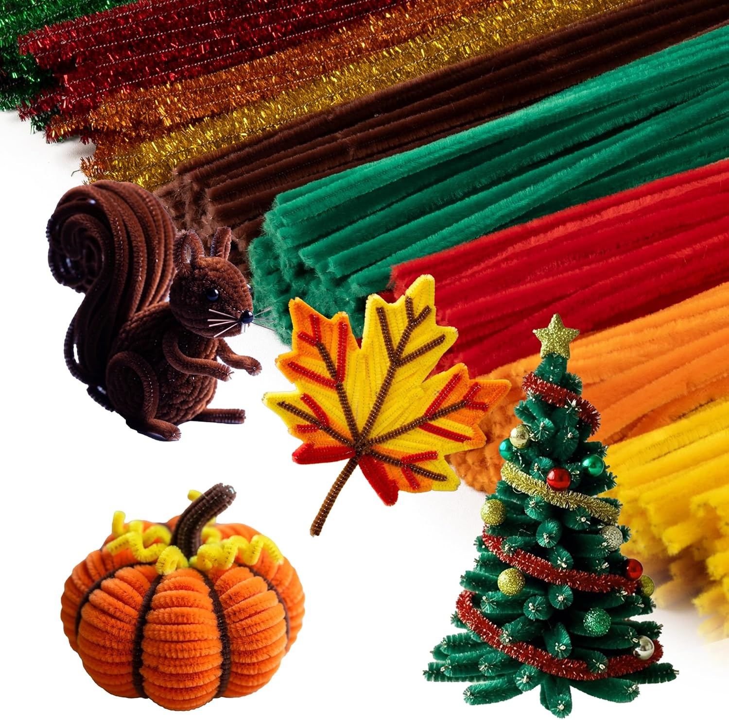 Caydo 200 Pieces Halloween Pipe Cleaners with 100PCS Wiggle Eyes, 8 Colors(10 Colors(Autumn))